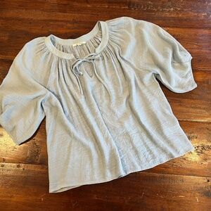 ARRAYS Blue-Gray Tie Neck Boho Peasant Top Blouse L